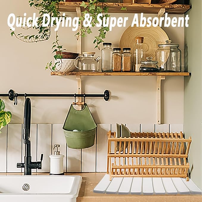 Stone Drying Mat for Kitchen Counter23 x 15.3Large Foldable Stone Dish Drying MatFoldable Diatomite Water-Absorbing Mat for Dishes Utensils Countertop Bathroom.