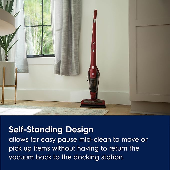 Electrolux Ergorapido Pet Cordless 2-in-1 Vacuum Cleaner with Motorized Pet Nozzle for Easy Pet Hair Removal 48-Minute Run Time 2 Power Modes Chili Red