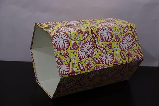 Generic Floral Hand Block Print Paper Dustbin Cotton Printed Wastebasket Indian Vintage Home Decor Hotel Room Decor (1 Yellow RED)