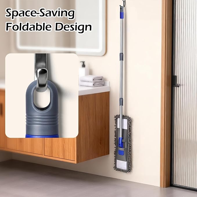 MASTERTOP Microfiber Mop for Floor Cleaning Flat Dust Mop for Home and Kitchen Adjustable Stainless Steel Handle with 4 Washable Pads&amp1 Cleaning Scrape for Hardwood Vinyl