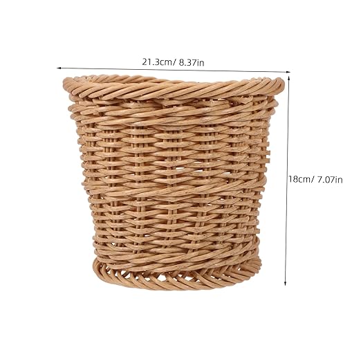 Happyyami Woven Trash Can for Bathroom Round Rattan Waste Basket Ample Storage Stylish Home Office Container Versatile Sundries Bin for Kitchen and Laundry