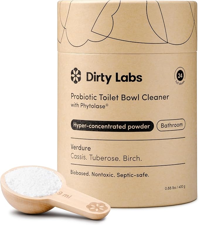Dirty Labs | Probiotic Toilet Bowl Cleaner Powder | with Phytolase Bio Enzymes | 24 Doses | Septic-Safe Biodegradable Bleach-Free | Verdure Scent (Cassis. Tuberose. Birch.)