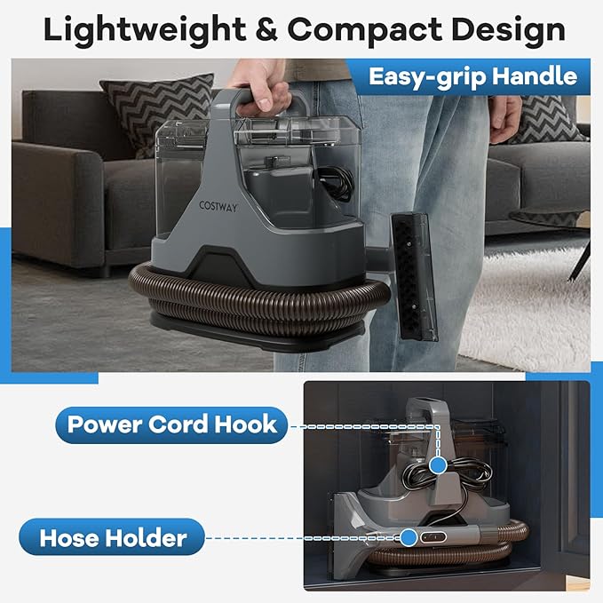 COSTWAY Upholstery Cleaner Machine Portable Spot Cleaner with 15Kpa Powerful Suction 600W Cleaning Machine with Versatile Attachments for Couch Stairs Carpet Pet Messes
