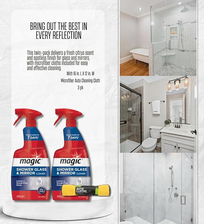 2x Magic Sprayway Glass Cleaner 28 oz Spray Bundle with Microfiber Towel – Removes Hard Water Soap Scum and Leaves Streak-Free Shine – Gift Set (3 Items)
