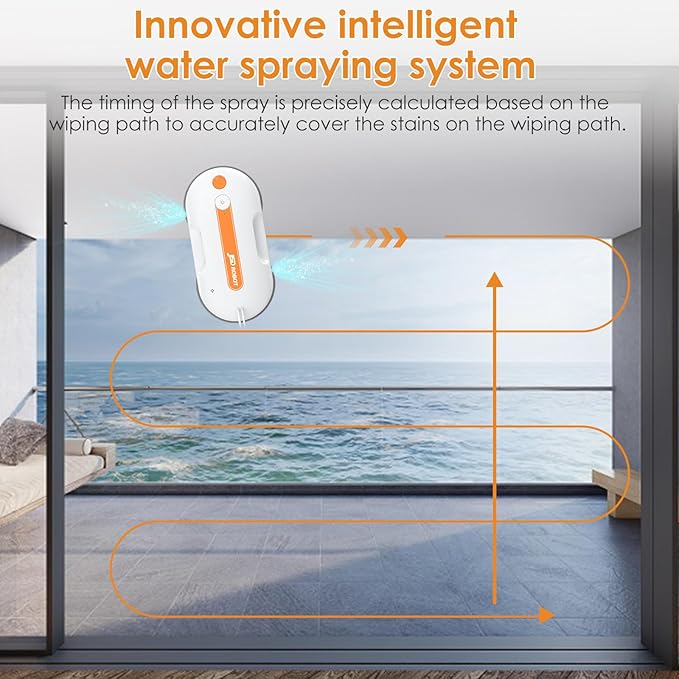 Lite Window Cleaning Robot5300Pa Window Cleaner Robot with Pressured Wiping Dual Water Spray Close to the Border Wipe Edge Detection Intelligent Path Plan