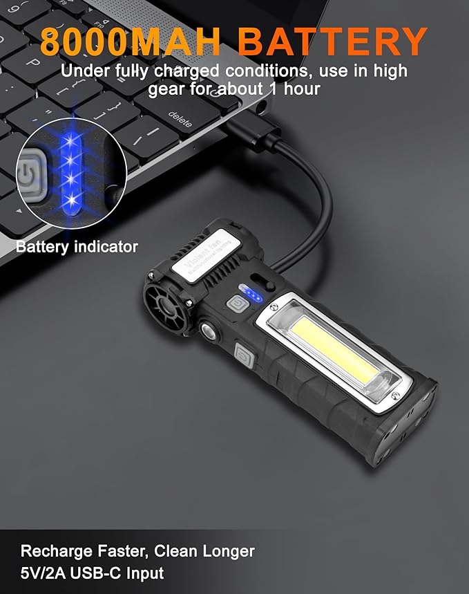 Compressed Air Duster 2 Gear Adjustable 110000RPM Electric Air Duster with LED Light 8000mAh Rechargeable Battery Powerful Dusters for Cleaning Keyboard Computer Car Outdoor Air Bed