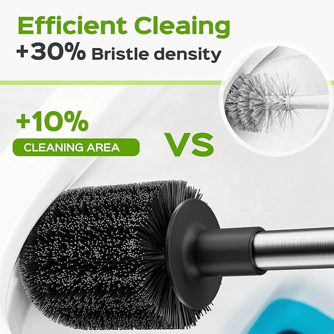 HAMITOR Toilet Plunger and Brush Set: Bathroom Powerful Cleaning Round Bristle Brush - Stainless Steel Heavy Duty Unclogging and Bowl Cleaner Combo - Compact Home Apartment Restroom Decor Accessories