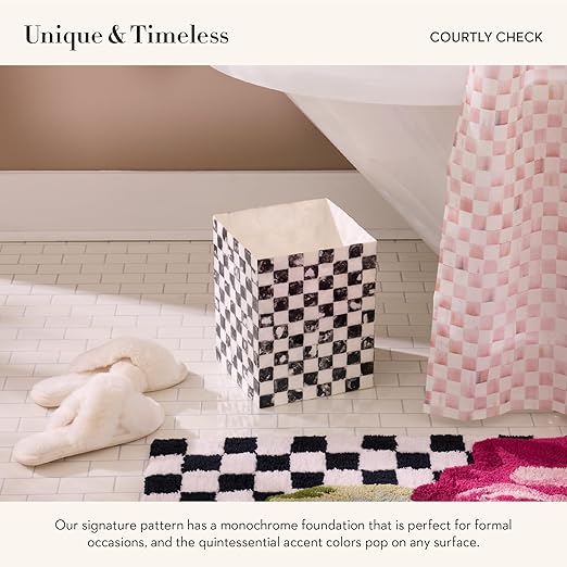 MACKENZIE-CHILDS Capiz Waste Bin Decorative Bathroom and Bedroom Trash Can Black-and-White Courtly Check