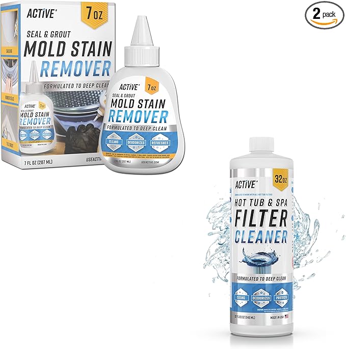ACTIVE Mold Stain Remover Gel and Hot Tub Filter Cleaner - Includes 7oz Mold Stain Remover and 32oz Spa Filter Cleaning Solution