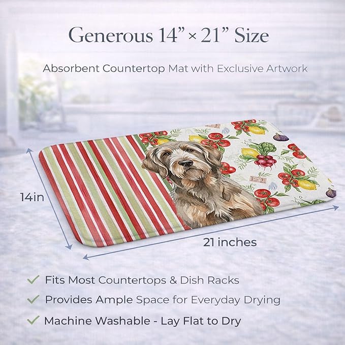 Caroline's Treasures Grizzle and Tan Otterhound Vegetables Dish Drying Mat Absorbent Dish Drying Mat Pad for Kitchen Counter Dish Drainer Mat for Countertop 14 x 21 Multicolor