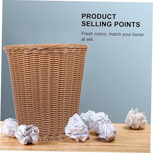 Alipis Woven Wastebasket Eco-Friendly Simulated Rattan Trash Basket for Office Home Sturdy Beige Design Decorative Container for Bathroom Kitchen Living Room