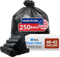 Reli. 40 to 45 Gallon Trash Bags Heavy Duty | 250 Trash Bags | Super Sizeable Black Garbage for Serious Cleanup