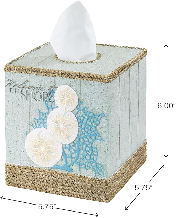 Avanti Linens - Tissue Box Cover Guest Bathroom Essentials Beach Inspired Home Decor (Beachcomber Collection)