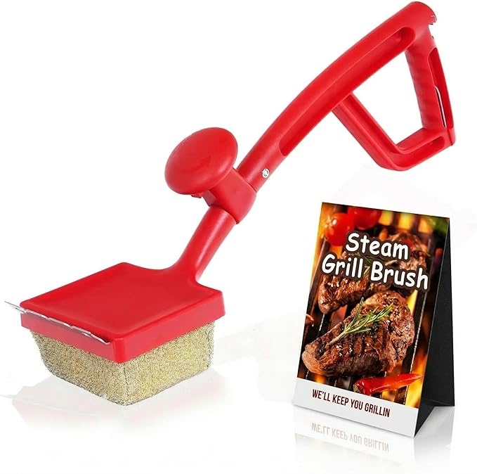 Grill Brush Bristle Free with Aramid Fiber - 600°F Heat Resistant Steam Cleaning Brush Dual Handle BBQ Grill Cleaning Brush with Scraper Replaceable Head for Outdoor Grill Weber Traeger Grates