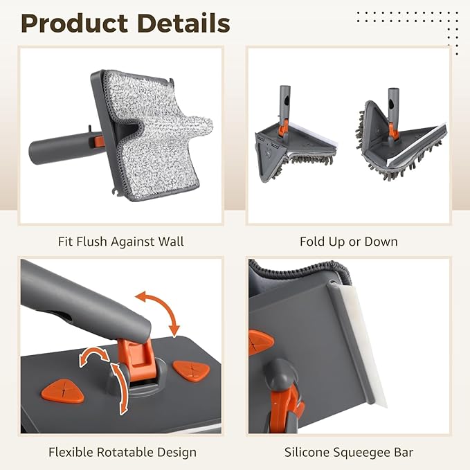 Mop for Wall Cleaning with Long Handle 2-in-1 Design Squeegee 11 Washable Pads