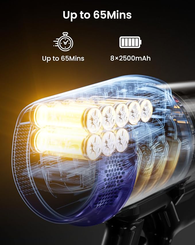 Cordless Vacuum Cleaner55KPa 650W 65Mins Vacuum Cleaners for HomeStick Vacuum with LED Display Anti tangle Brush and Self Standing DesignVacuum Cleaner for Hardwood FloorsCarpetPet HairCar