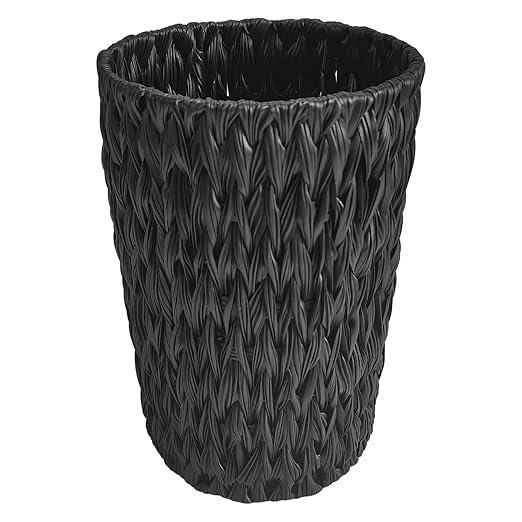 Wicker Trash CanSmall Trash CanHandwoven Waterproof Wicker Trash BasketRound Garbage CanCompact Waste Basket for BathroomBedroomOffice2 Gallon Black