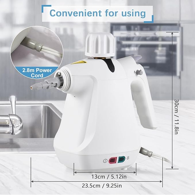 1000W Portable Handheld Steam Cleaner High Temperature Pressurized Steam Cleaning Machine with Brush Heads Measuring Cup for Kitchen Furniture Bathroom Car