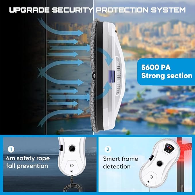 Automatic Window Cleaning Robot with Water Spray - Electric Smart Robot Glass Cleaner 5600Pa Suction - Remote Control Window Washer Robot - Long-Lasting High-Altitude Cleaning Machine