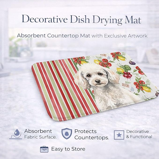 Caroline's Treasures Miniature White Poodle Vegetables Dish Drying Mat Absorbent Dish Drying Mat Pad for Kitchen Counter Dish Drainer Mat for Countertop 14 x 21 Multicolor