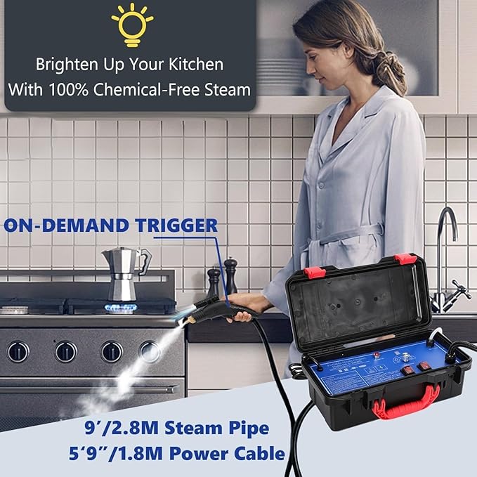 High Pressure Steam Cleaner 3000W Handheld Steam Cleaning Machine Dry Wet Adjustable Automatic Pump Steamer Washer with 5 Brushes for Kitchen Bathroom Car Furniture Floor