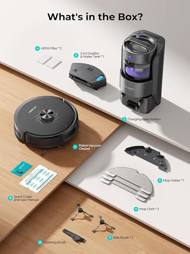 Robot Vacuum and Mop Upgraded Bagless Robot Vacuum Cleaner with Self-Emptying 6000Pa Robotic Vacuum with LiDAR Navigation Smart Mapping Schedule App/Alexa Control for Carpet/Pet Hair Q20 Ultra