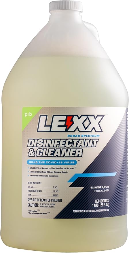 LEXX® RTU Broad Spectrum Disinfectant &amp Cleaner - EPA Registered Kills 99.99% of Bacteria - Hospitals Schools Offices Homes - Citric Acid Safer Choice Non-Toxic No Bleach - 128 fl. oz.