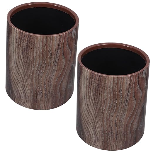 Uonlytech Imitation Wood Grain Trash Can No Lid Plastic Waste Basket Lightweight Bathroom Kitchen Indoor Garbage Bin with Elegant Vintage Design
