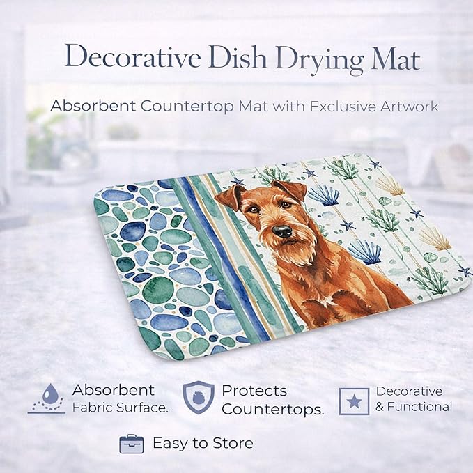 Caroline's Treasures Irish Terrier Coastal Sea Glass Dish Drying Mat Absorbent Dish Drying Mat Pad for Kitchen Counter Dish Drainer Mat for Countertop 14 x 21 Multicolor