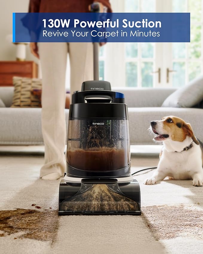 Tineco CARPET ONE Cruiser Smart Carpet Cleaner Self-Cleaning and FlashDry Deep Cleaning for Pet Carpet and Upholstery 167℉ PowerDry 130W Powerful suction SmoothPower