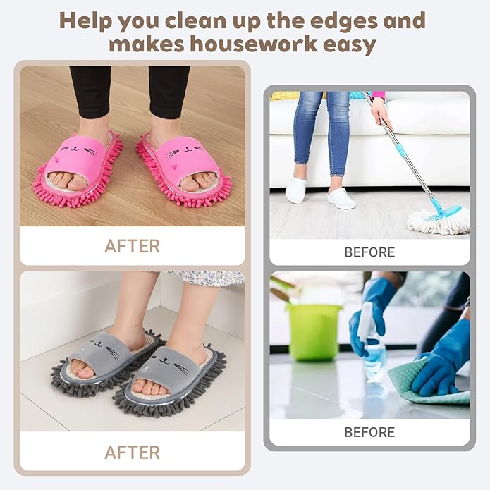 4 Pair Washable Mop Slippers Detachable Microfiber Mop Shoes for Floor Cleaning House Dusting Slippers for Women Men Dirt Tool Supplies Medium