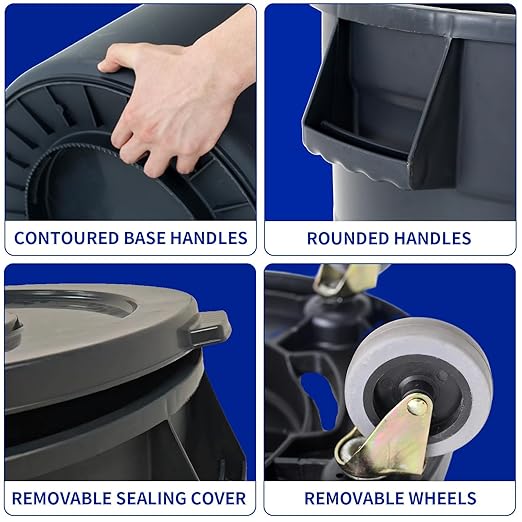 32 Gallon Outdoor Trash Can with Lid and Wheels Removable Wheels and Sturdy Handle Outdoor Trash Can for Outdoors Hospitals Garages Backyards and Yards (Grey)