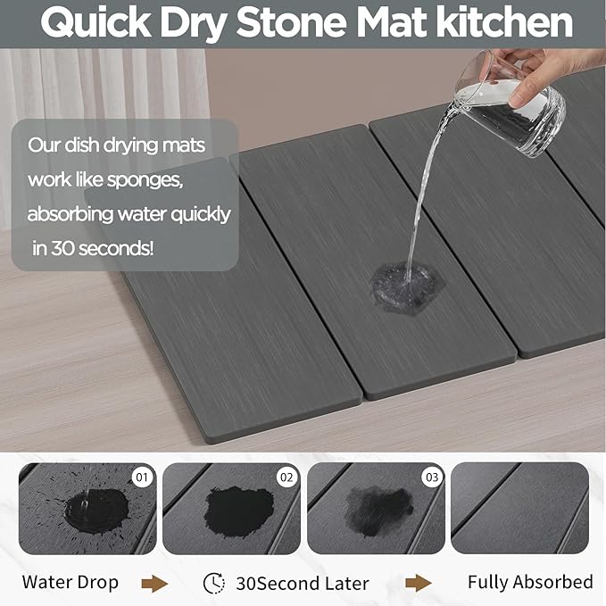 2PCS Stone Drying Mat for Kitchen Counter Stone Dish Drying Mat - Diatomite Water Absorbing Drying Stone for Kitchen Counter Mat Quick Dry Stone Mat Kitchen for Cups Dishes Bottles.