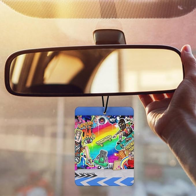 5PCS Car Air Freshener Hanging Personalized Double Sided Urban Graffiti Car Fresheners Long Lasting New Cars Scents Cute Automotive Freshies for Closets Drawers (tea)