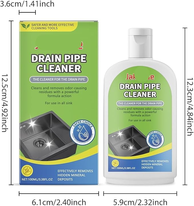 Powerful Drain Cleaner for Kitchen &amp Toilet Pipes - Fast Acting Drain Unblocker Dissolves Blockages &amp Hard Water Deposits(2PCS)