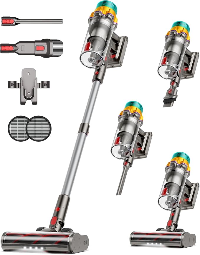 Cordless Vacuum Cleaner 55KPA 65Mins XL Dust Cup Vacuum Cleaners for Home Stick Vacuum with Anti-Tangle BrushLED DisplaySelf-Standing Vacuum Cordless for Hardwood Floor Carpet Pet HairSliver