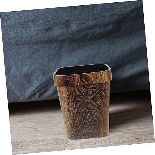Retro Style Square Garbage Can with Faux Wood Grain Removable Press Ring Wastebasket for Bathroom Bedroom Kitchen Compact Design for Spaces Easy to Clean and Maintain