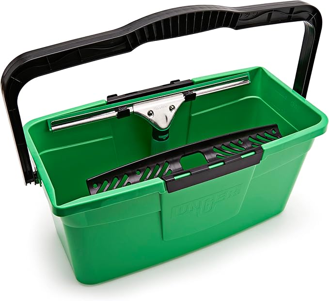Unger QB12B Bucket 12 litres for Washers up to 35 cm Wide with Litre Scale Including Strainer as Shelf Rectangular Shape