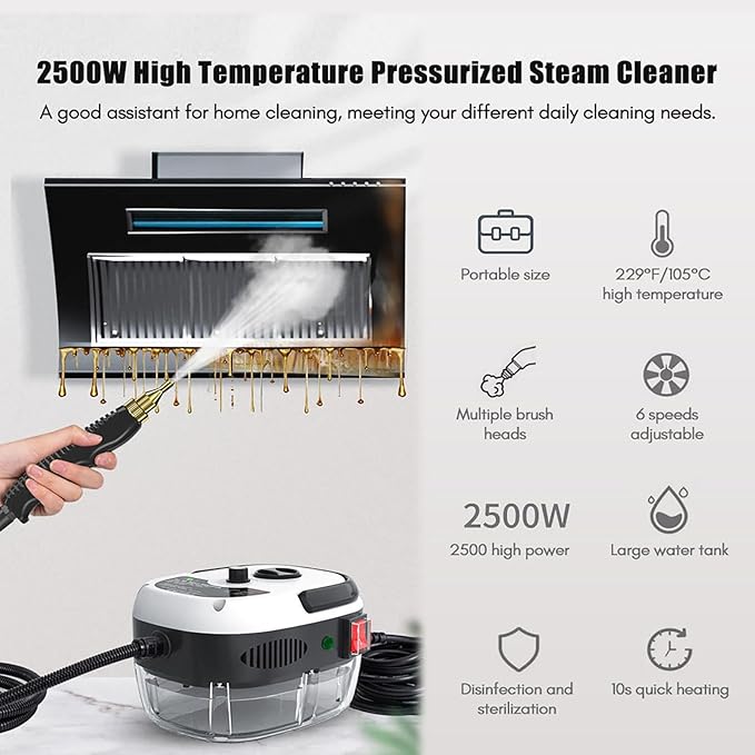 Portable Handheld Steam Cleaner High Temperature Pressurized Steam Cleaning Machine with 3 Brush Heads Suitable for Kitchen Furniture Bathroom CarOrange