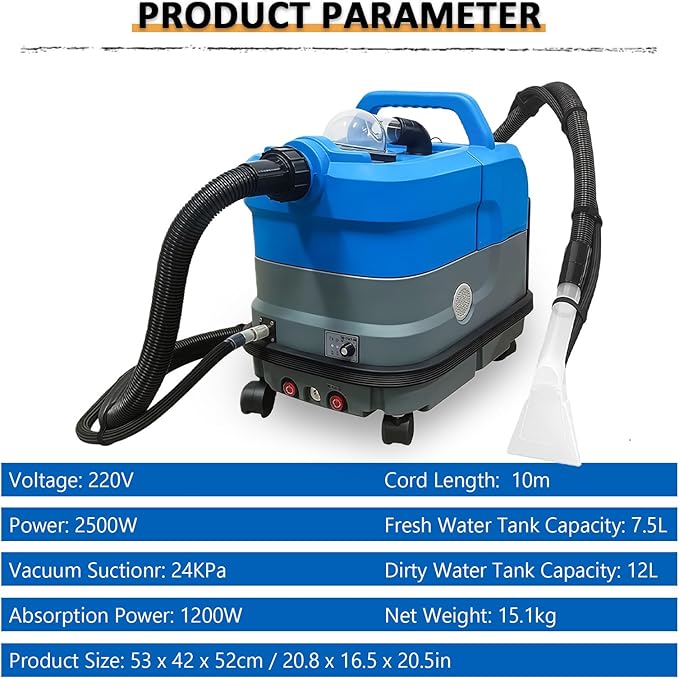 BANGBANGJI 2500W Heated Carpet Extractor Bundle with 7.5L Clean &amp 12L Removable Dirty Water Tanks with Spray Extract &amp Suction Deep Clean for Carpet Couch Car Seats Stairs