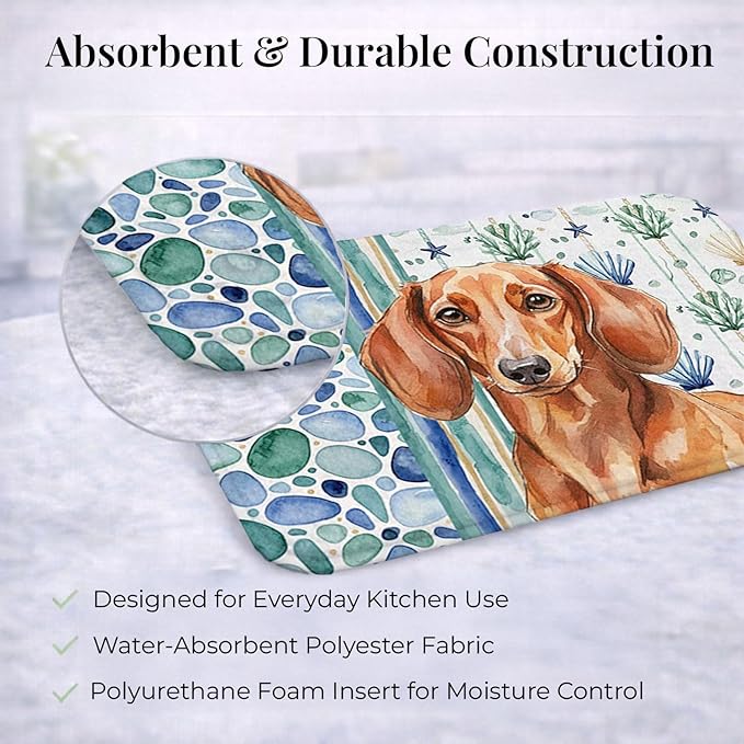 Caroline's Treasures Red Brown Dachshund Coastal Sea Glass Dish Drying Mat Absorbent Dish Drying Mat Pad for Kitchen Counter Dish Drainer Mat for Countertop 14 x 21 Multicolor