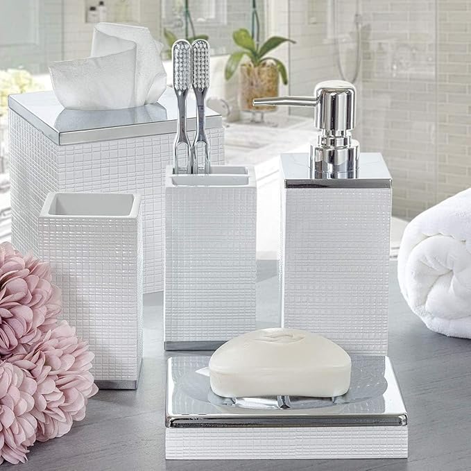 Creative Scents Estella Rectangle Tissue Box Cover - White Tissue Box Holder Rectangular - Decorative Tissue Holder for Bathroom - Elegant White Bathroom Accessories Decor