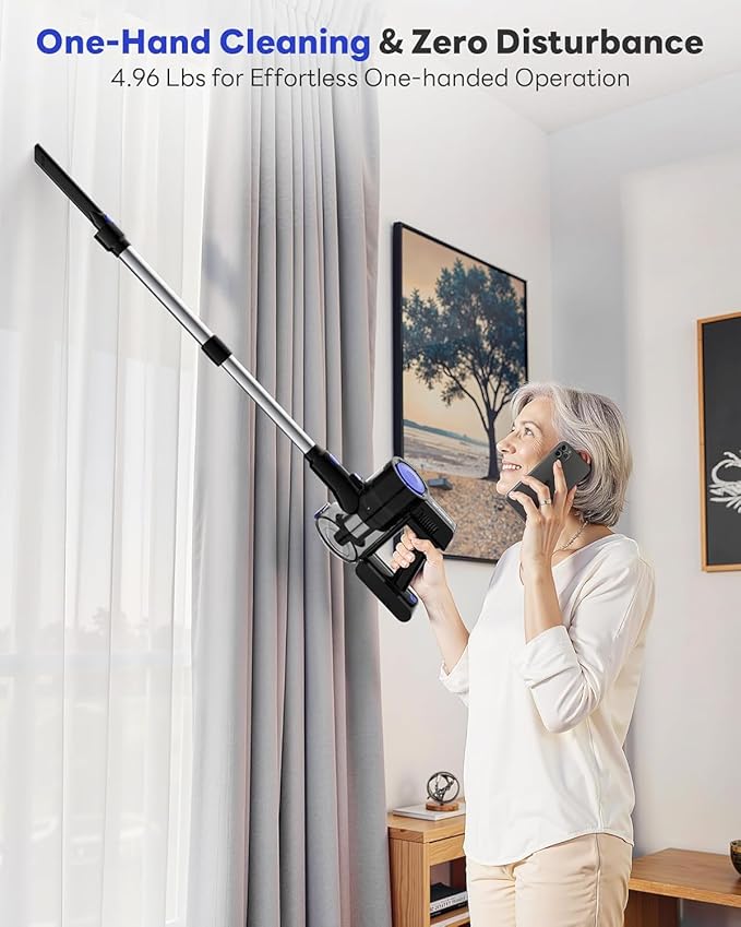 Cordless Vacuum Cleaner 45KPA Stick Vacuum Cleaners for Home with Up to 45 Mins Runtime 6-in-1 Rechargeable Lightweight Vacuum with Powerful Suction for Carpets Pet Hair Hardwood Floors