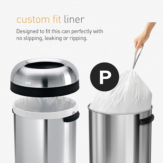 simplehuman Code P 200 Count Dispenser Pack Custom Fit Liners Drawstring Trash Bags 50-60 Liter / 13-16 Gallon White