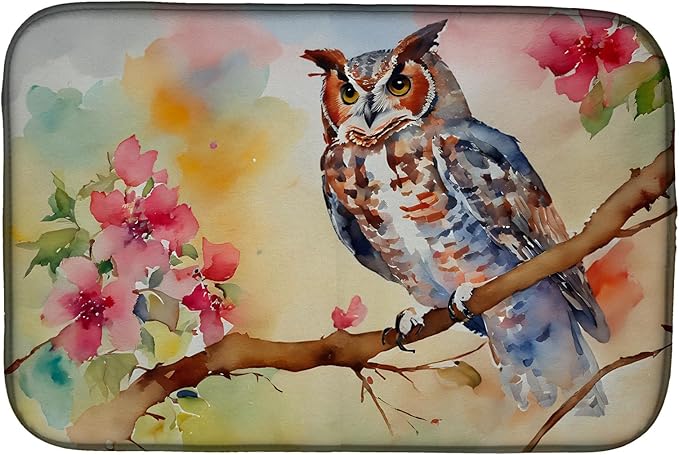 Caroline's Treasures DAC3219DDM Eastern Screech Owl Dish Drying Mat Absorbent Dish Drying Mat Pad for Kitchen Counter Dish Drainer Mat for Countertop 14 x 21 Multicolor