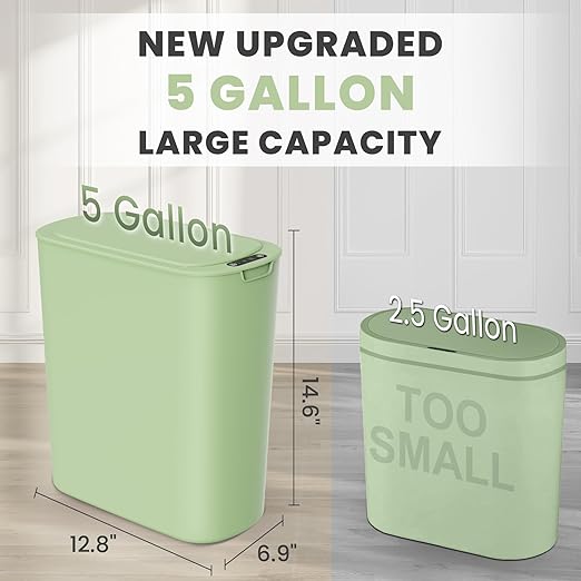 Cesun Motion Sensor Trash Can 5 Gallon Automatic Bathroom Garbage Can with Lid Touchless Smart Plastic Slim Wastebasket for Bathroom Office rv Bedroom Living Room Green