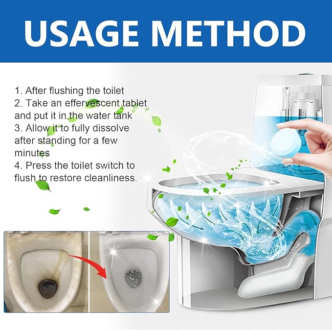 Toilet Bowl Cleaner Tablets 10 Pcs - In-Tank Cleaning Power Helps Remove Limescale &amp Stains Easy Use(2pcs)