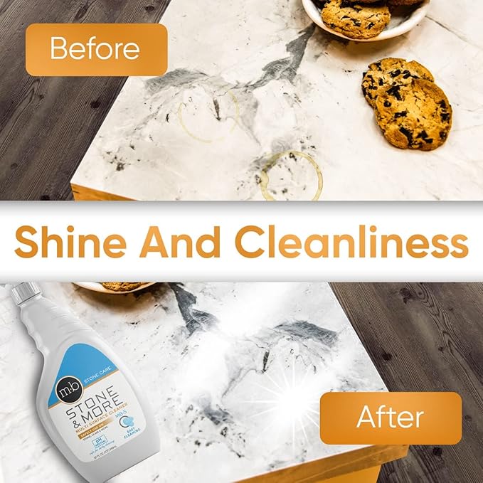 MB-5 Stone &amp More 2 Pack All Purpose Cleaning Spray Kitchen Counter Cleaner Spray for Marble and Granite– No Streak Formula for Stone Glass Granite Ceramic Corian Porcelain (2x 32 oz)