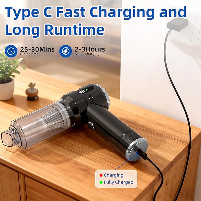 Sycoodeal Handheld Car Vacuum Cleaner 25000PA Strong Cyclonic Suction Portable Mini Vacuum Cordless with Digital Display Lightweight Handheld for Pet Hair Car Home Office Kitchen(Silver)