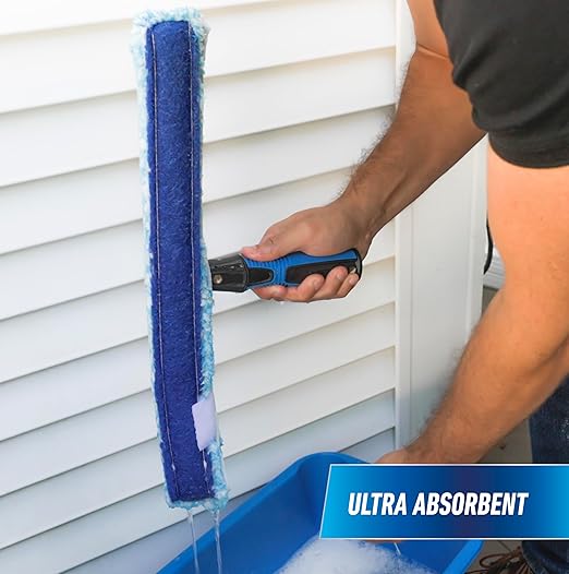 Unger Professional Connect and Clean 18” Grip Microfiber Window Scrubber with 8’ Pole High-Access Glass Surface Household Cleaning Supplies and Tools Reusable Microfiber Sleeve